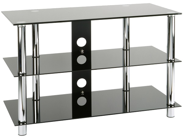 Glasmöbel Schwarzglas/chrom Metall, 3 Tablare Glasmöbel Schwarzglas/chrom Metall, 3 Tablare