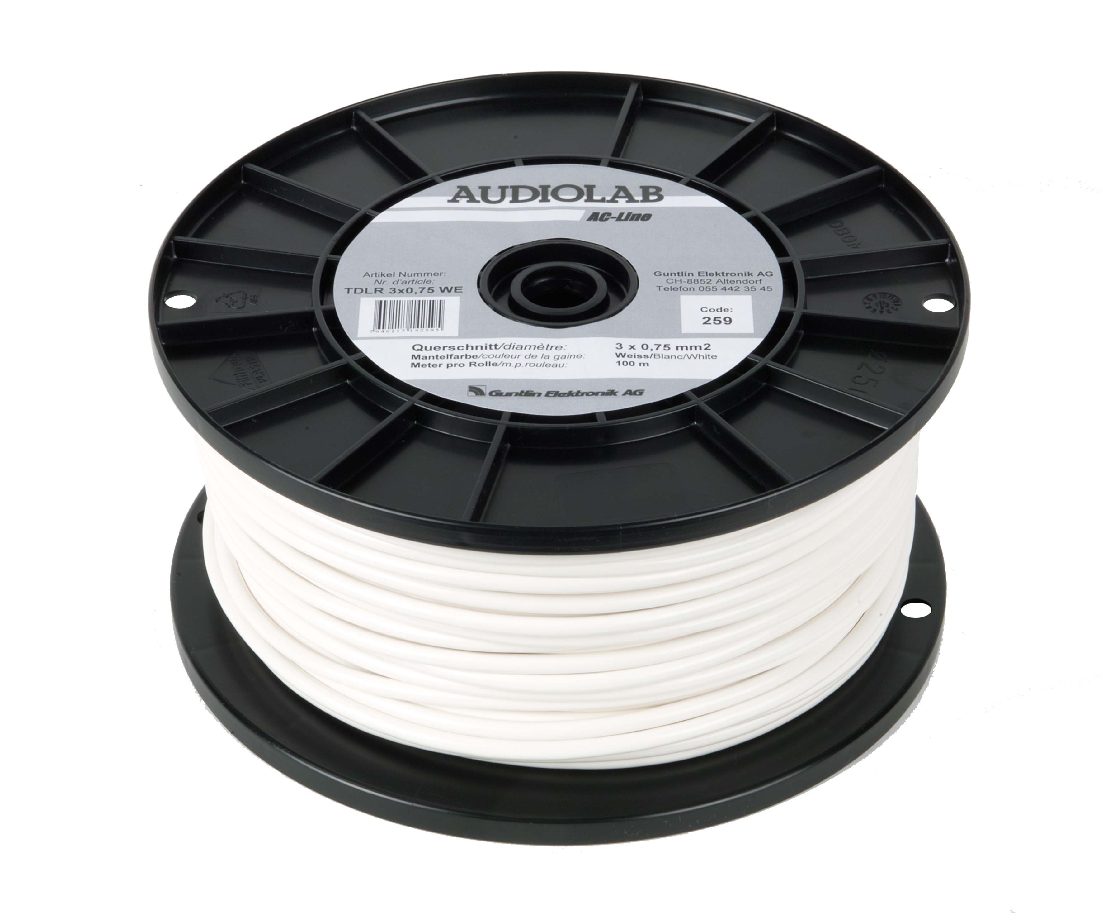 Netzkabel, rund, weiss, PVC, 100m Rolle Netzkabel, rund, weiss, PVC, 100m Rolle