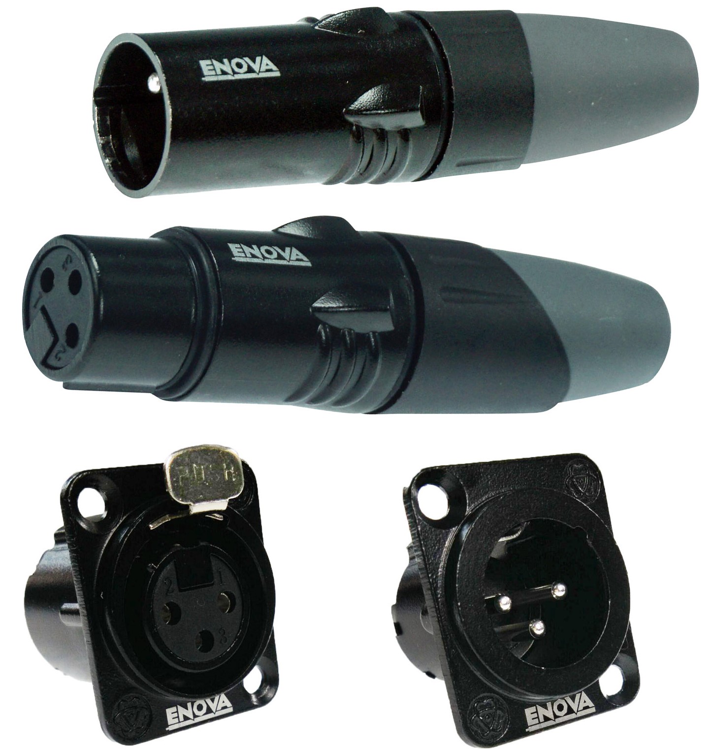 XLR Stecker/Kupplung 4er Set, 3 Pol, schwarz,