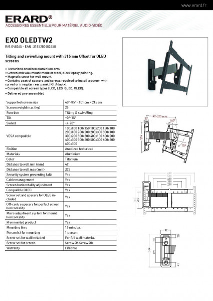 Wandhalterung 40 - 85", schwarz, Aluminium